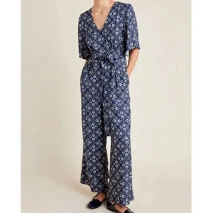 Anthropologie -Laia Norma jump suit wide leg floral v-neck back zipper size XS